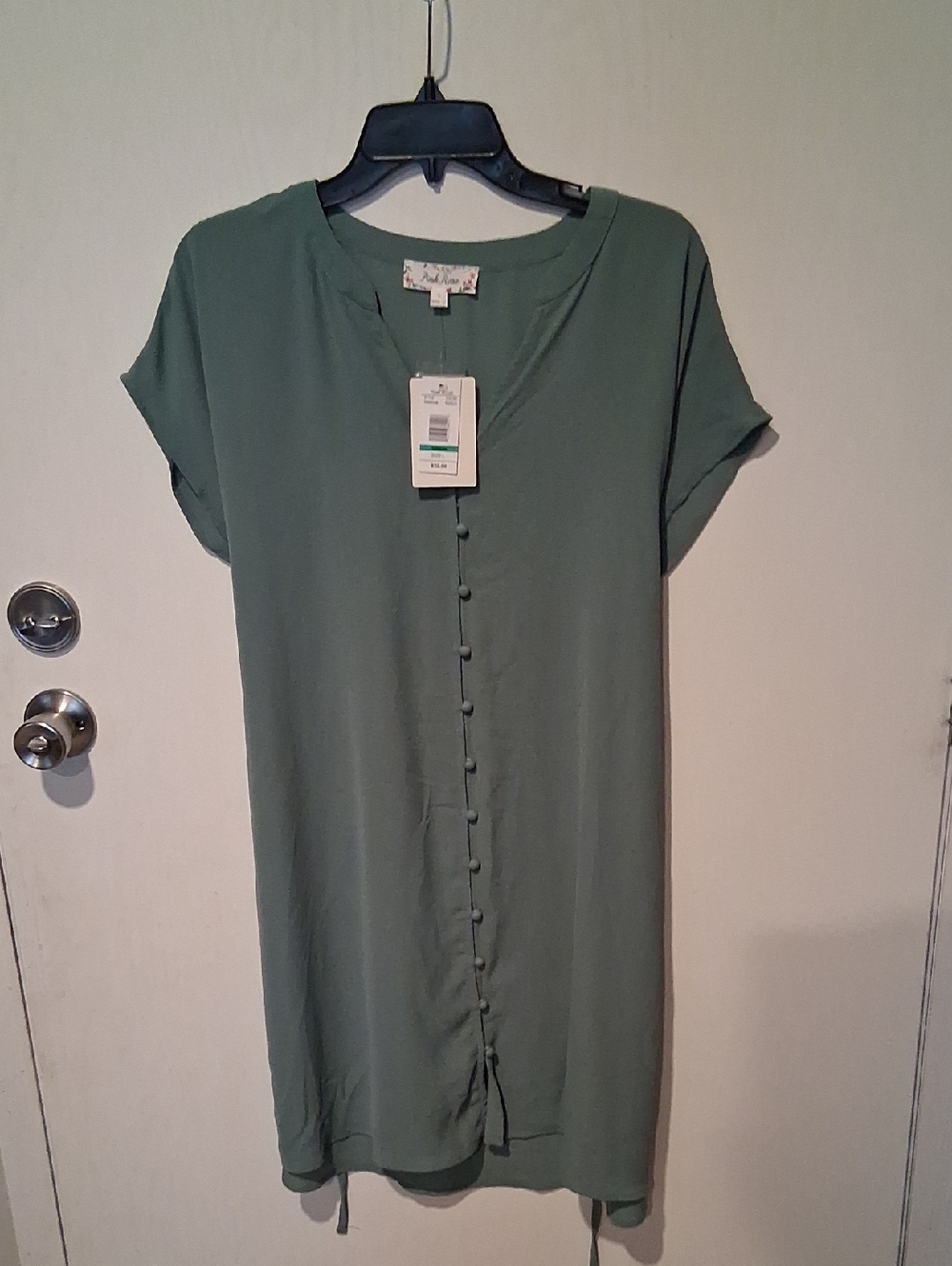 Pink Rose Sage Green Button-Front Dress